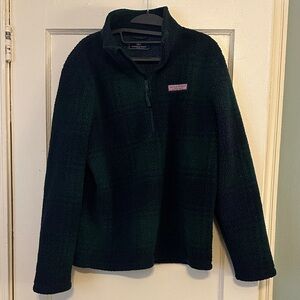 Vineyard Vines Navy and Forest Green Plaid Fleece Jacket